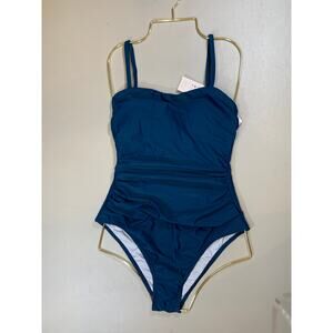 NWT Cupshe One Piece Teal Swimsuit with Cutout Back & Ruched Front